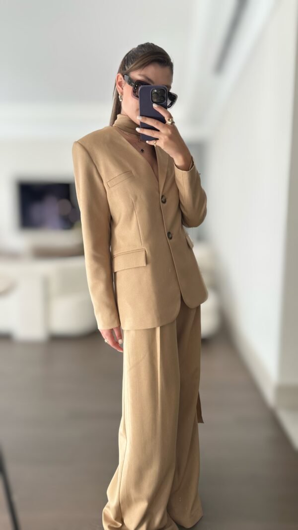 Şal Detaylı Blazer Takım - Camel