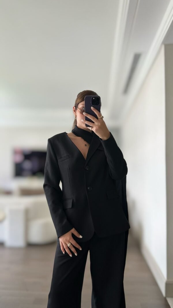 Şal Detaylı Blazer Takım - Siyah